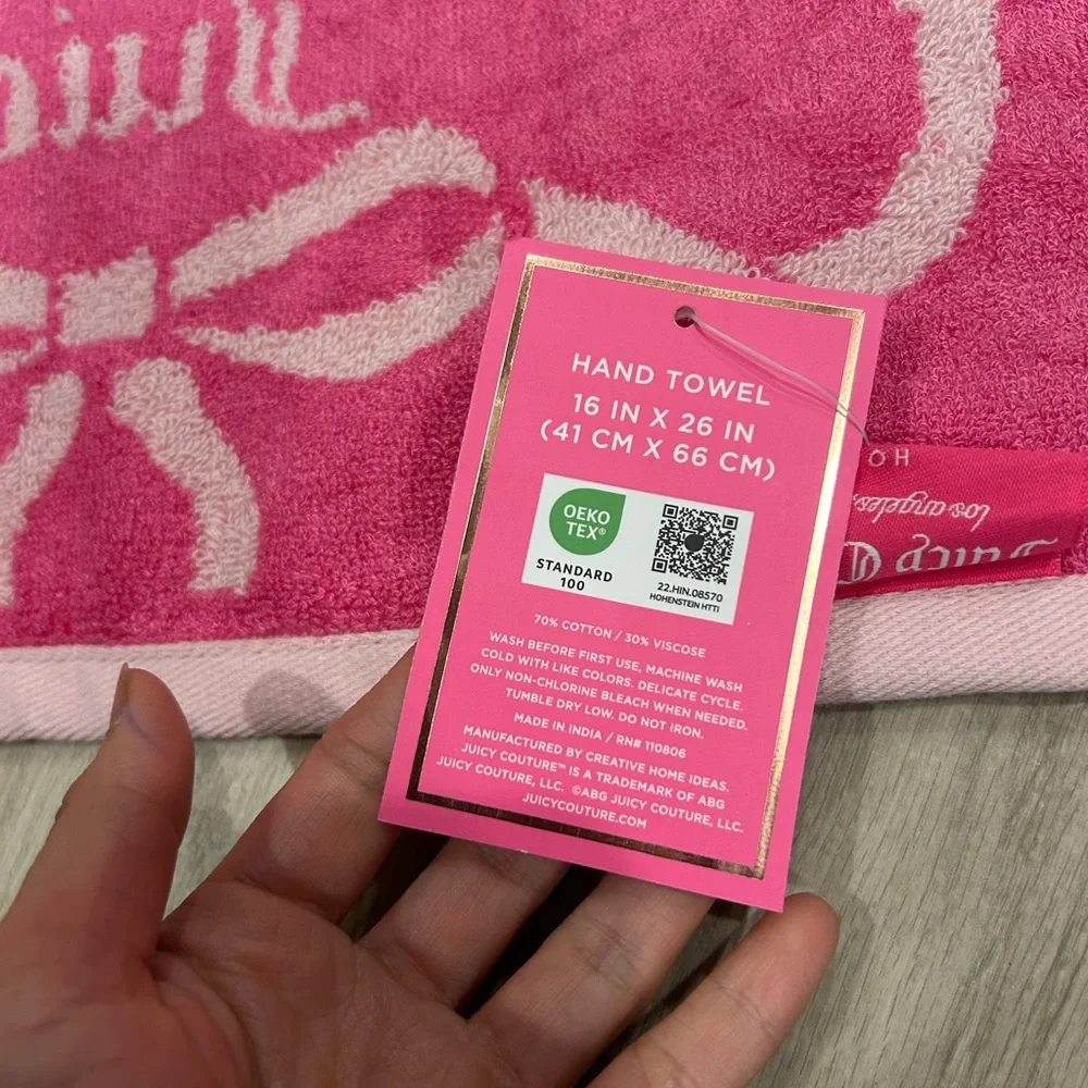 Juicy Couture Pink Hand Towel with Ribbon Accent